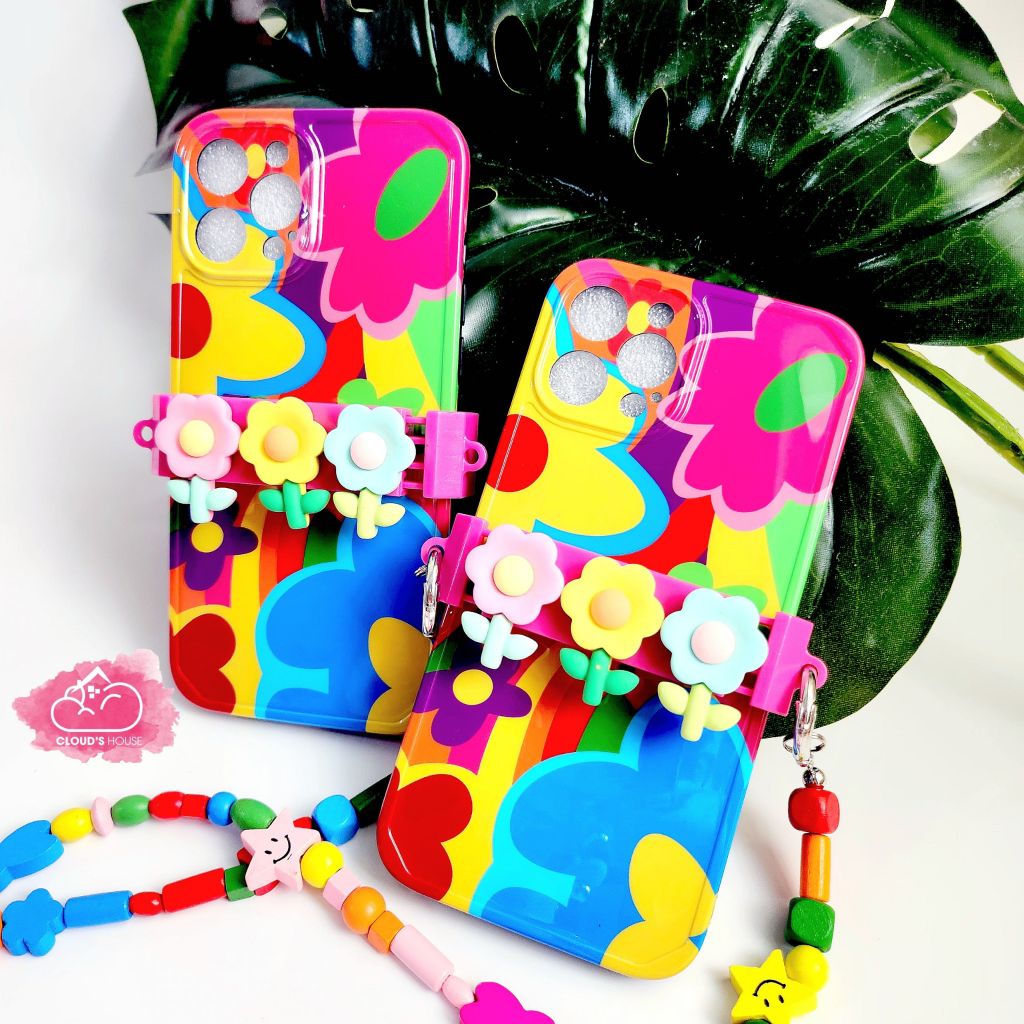 Case Ốp điện thoại iPhone Hoa sặc sỡ có dây đeo iPhone 11/12/13/14/Pro/Promax