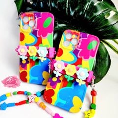 Case Ốp điện thoại iPhone Hoa sặc sỡ có dây đeo iPhone 11/12/13/14/Pro/Promax
