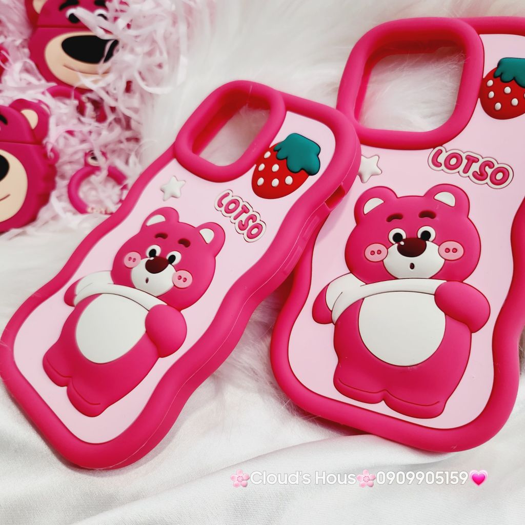 Case Ốp điện thoại iPhone Gấu dâu Lotso bụng to Su dẻo Chống Shock iPhone 11/12/13/14/Plus/Pro/Promax