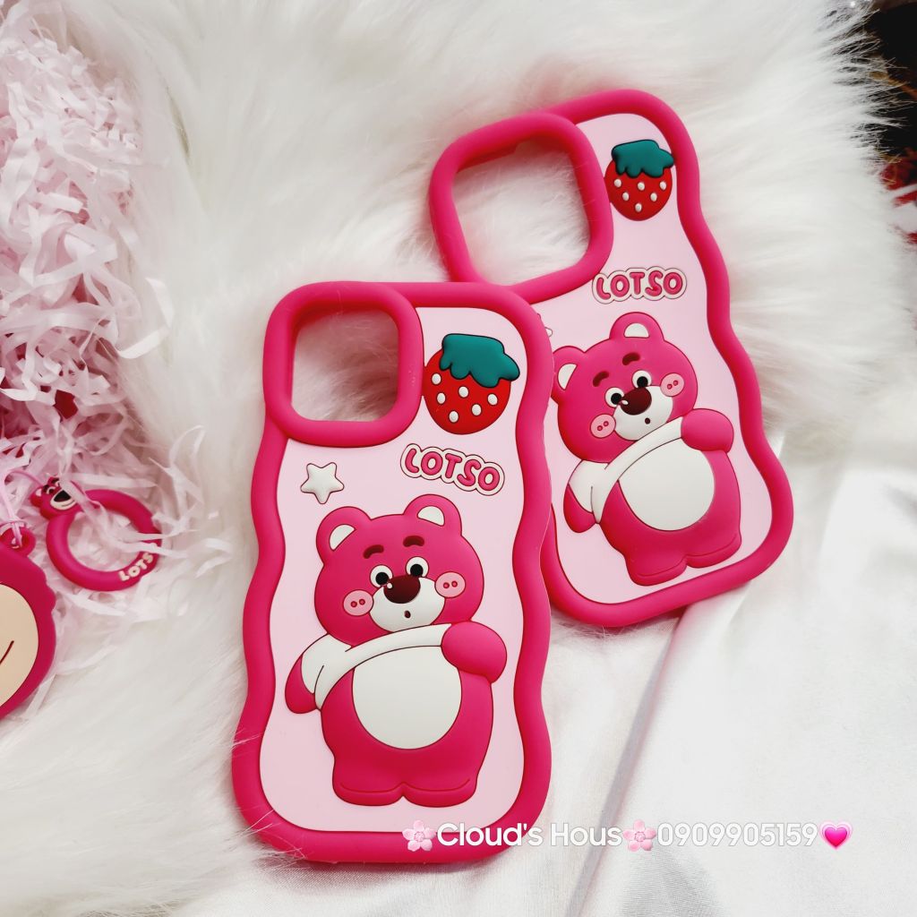 Case Ốp điện thoại iPhone Gấu dâu Lotso bụng to Su dẻo Chống Shock iPhone 11/12/13/14/Plus/Pro/Promax