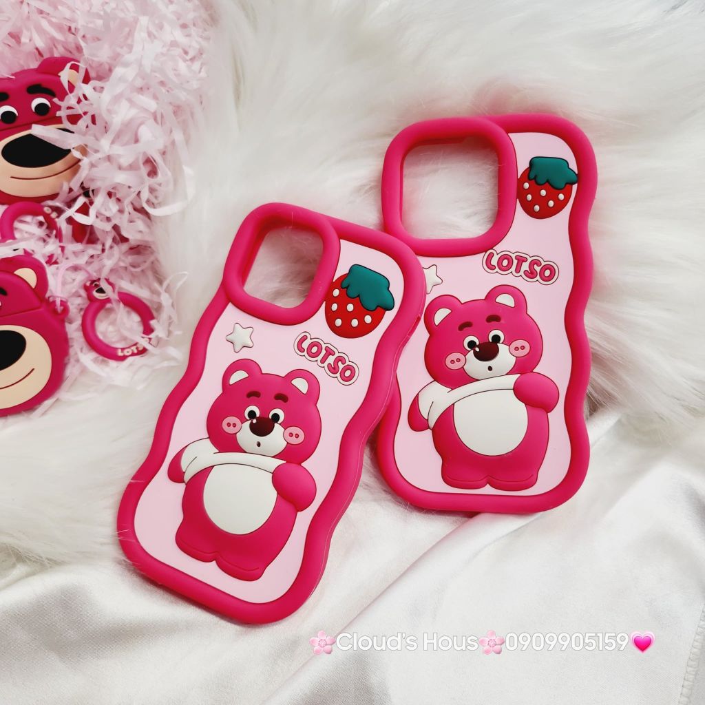 Case Ốp điện thoại iPhone Gấu dâu Lotso bụng to Su dẻo Chống Shock iPhone 11/12/13/14/Plus/Pro/Promax