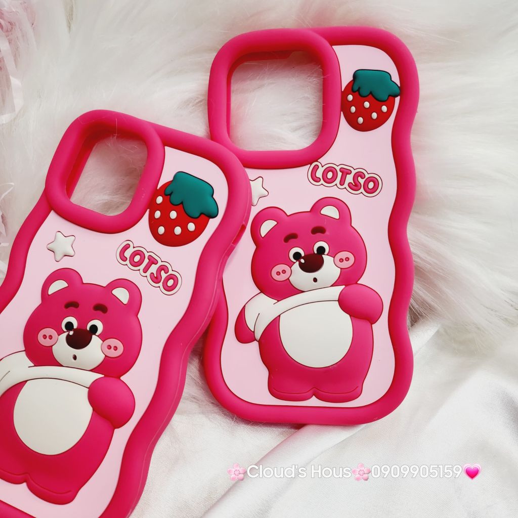 Case Ốp điện thoại iPhone Gấu dâu Lotso bụng to Su dẻo Chống Shock iPhone 11/12/13/14/Plus/Pro/Promax