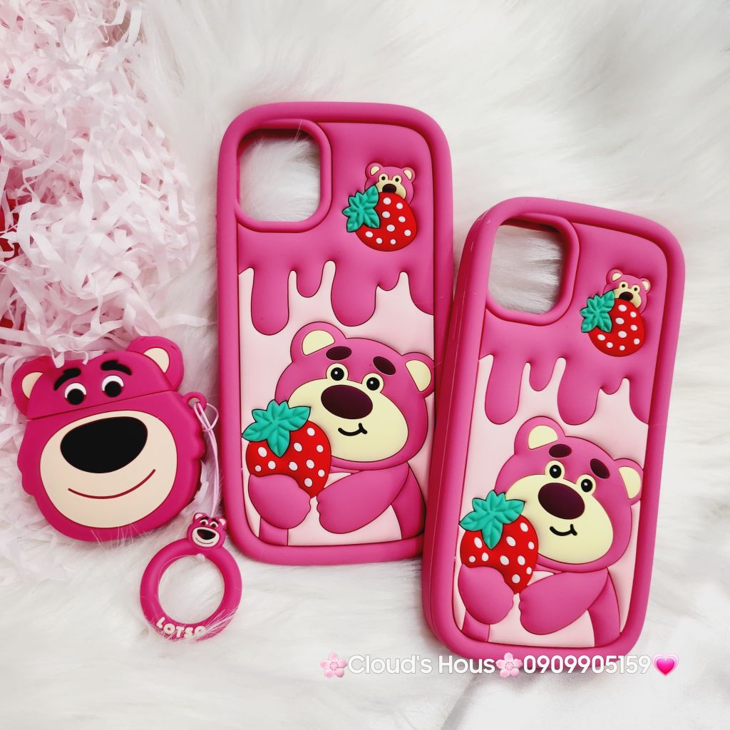 Case Ốp điện thoại iPhone Gấu dâu Lotso ôm dâu Su dẻo Chống Shock iPhone 11/12/13/14/Pro/Promax