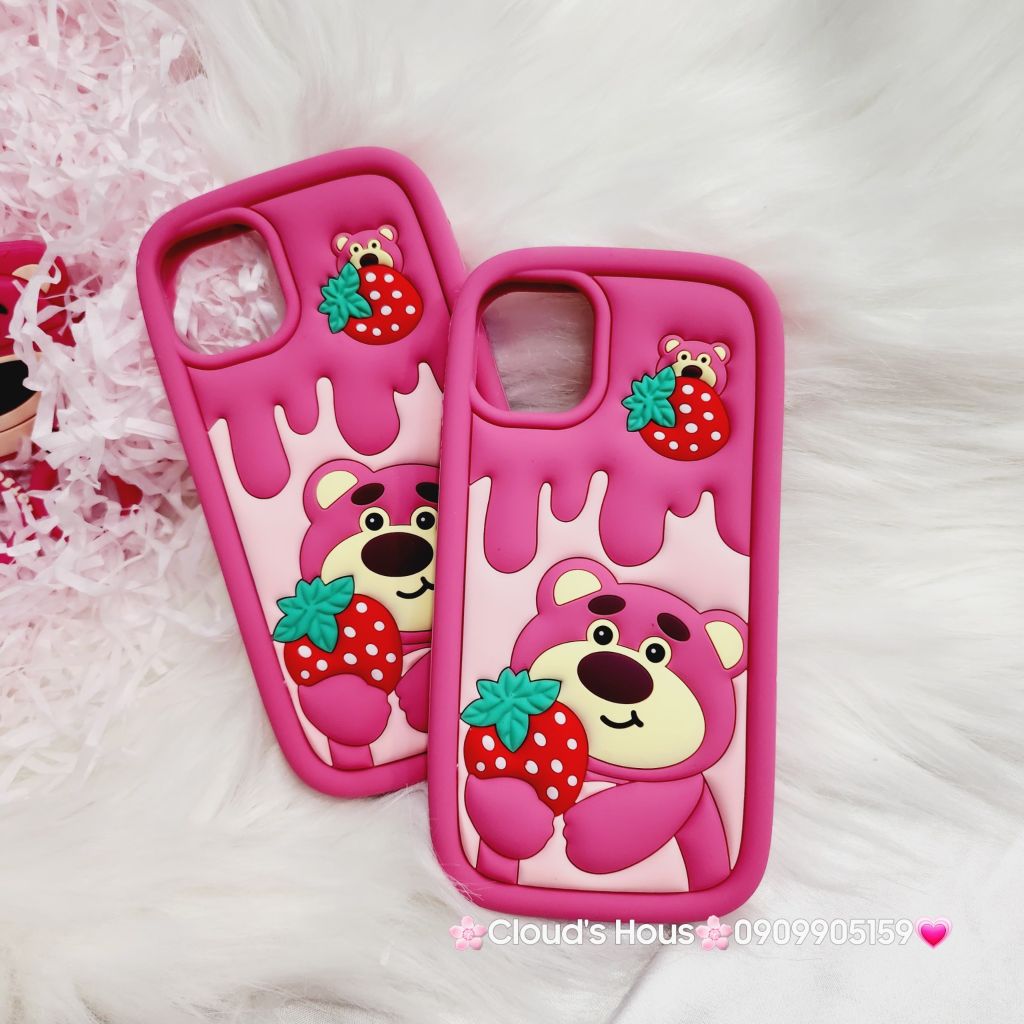Case Ốp điện thoại iPhone Gấu dâu Lotso ôm dâu Su dẻo Chống Shock iPhone 11/12/13/14/Pro/Promax