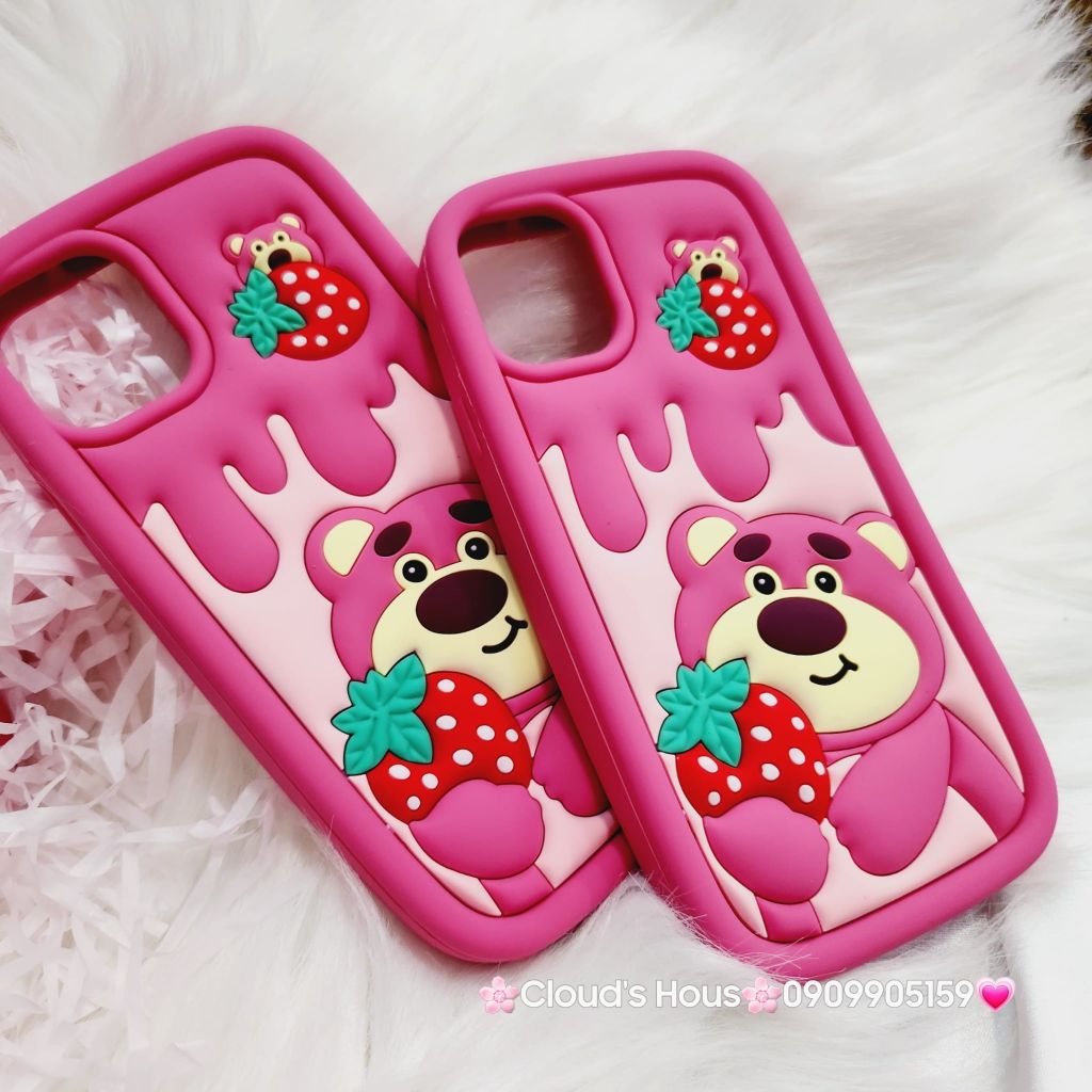 Case Ốp điện thoại iPhone Gấu dâu Lotso ôm dâu Su dẻo Chống Shock iPhone 11/12/13/14/Pro/Promax
