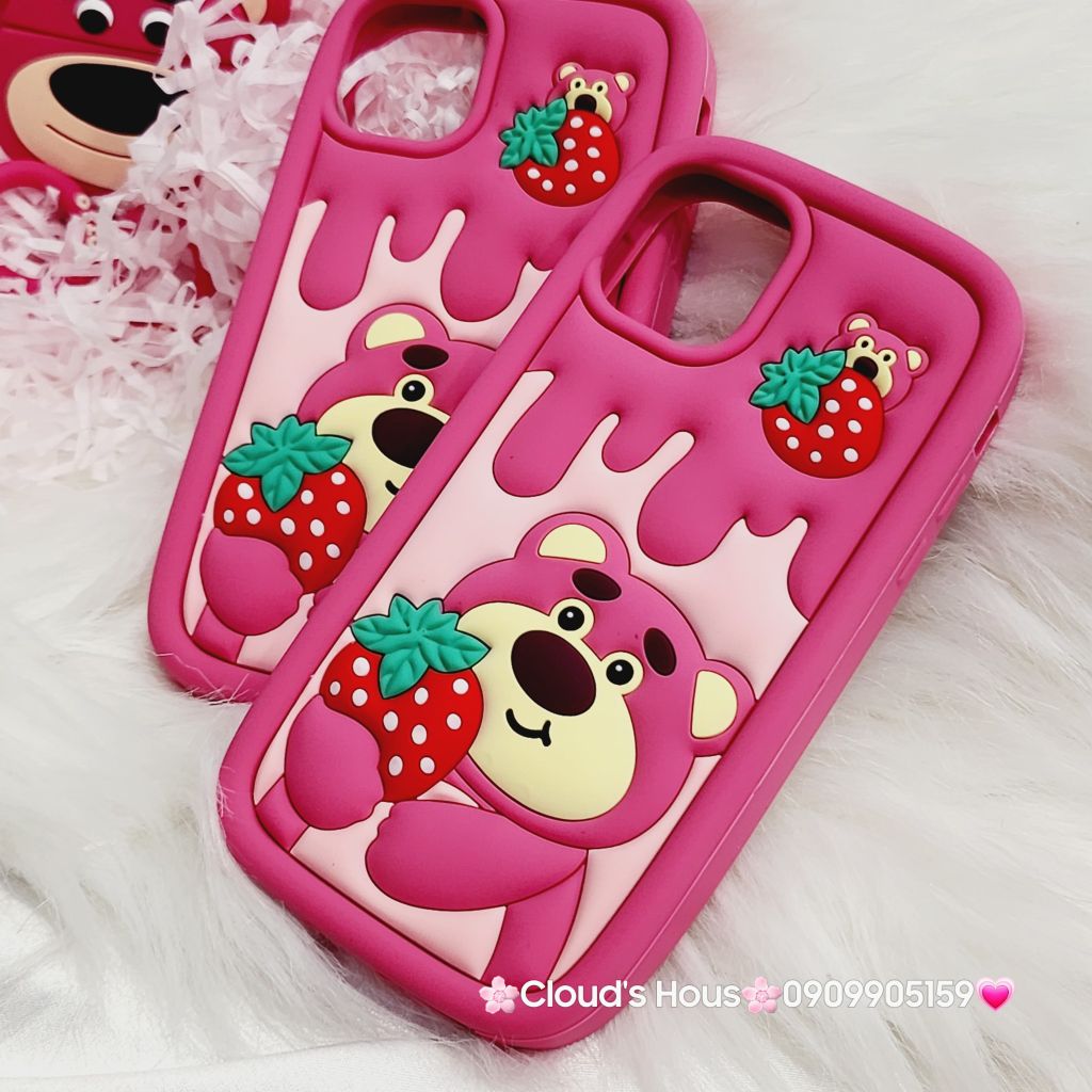 Case Ốp điện thoại iPhone Gấu dâu Lotso ôm dâu Su dẻo Chống Shock iPhone 11/12/13/14/Pro/Promax