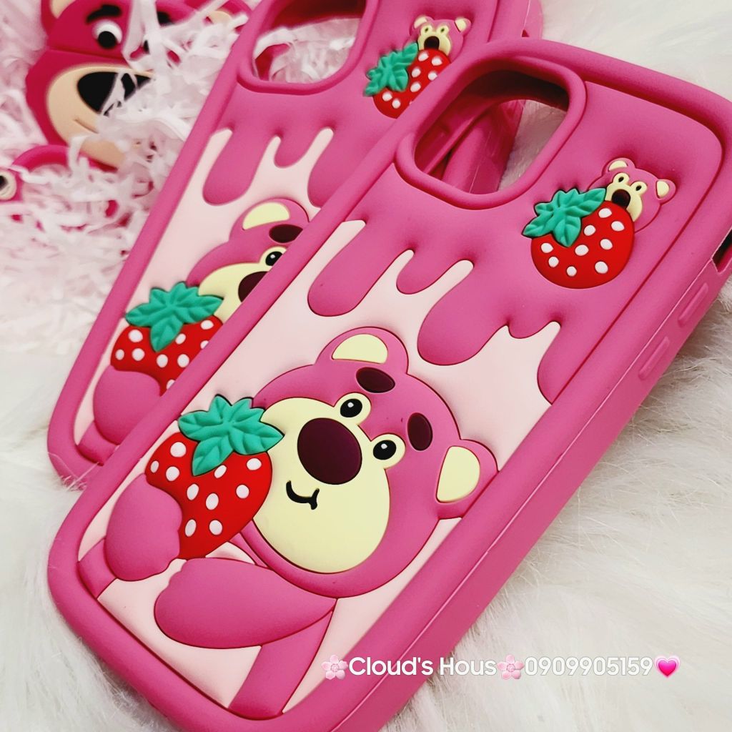 Case Ốp điện thoại iPhone Gấu dâu Lotso ôm dâu Su dẻo Chống Shock iPhone 11/12/13/14/Pro/Promax