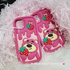 Case Ốp điện thoại iPhone Gấu dâu Lotso ôm dâu Su dẻo Chống Shock iPhone 11/12/13/14/Pro/Promax