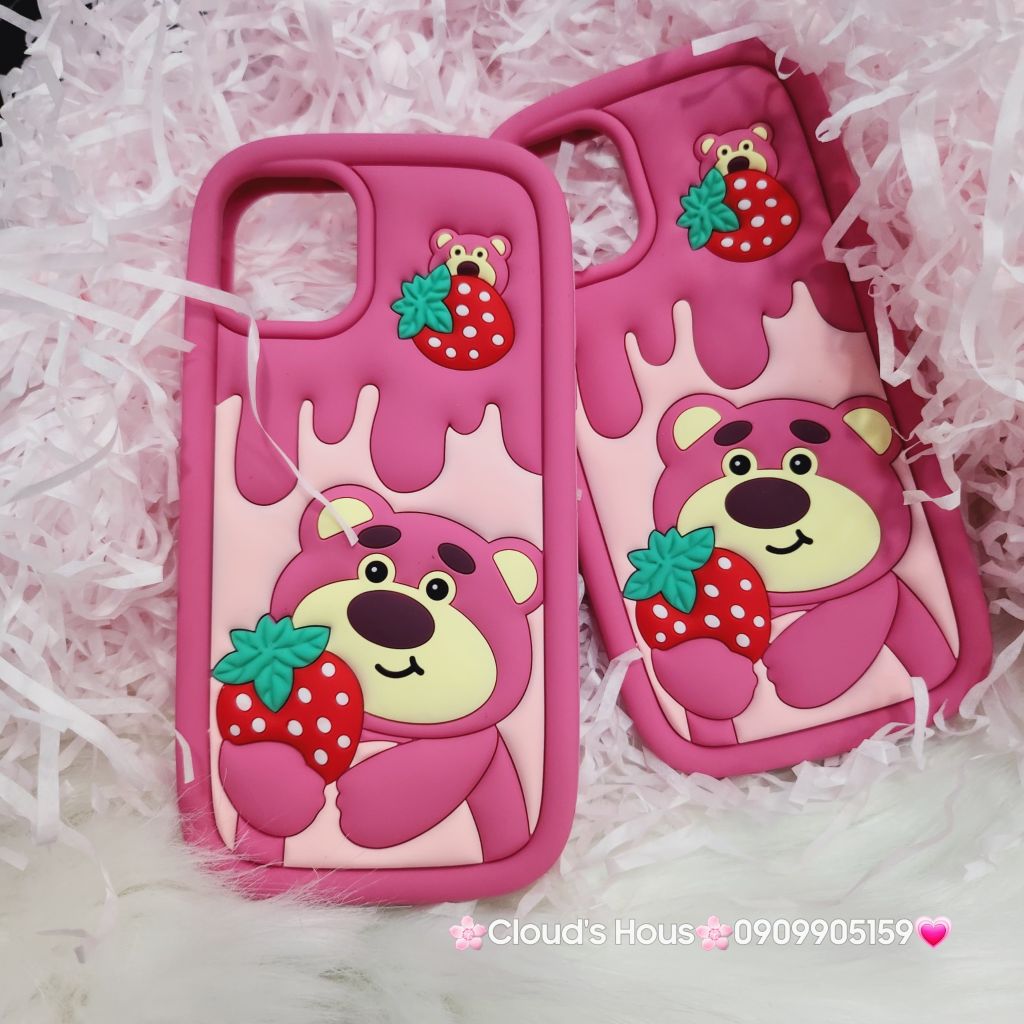 Case Ốp điện thoại iPhone Gấu dâu Lotso ôm dâu Su dẻo Chống Shock iPhone 11/12/13/14/Pro/Promax