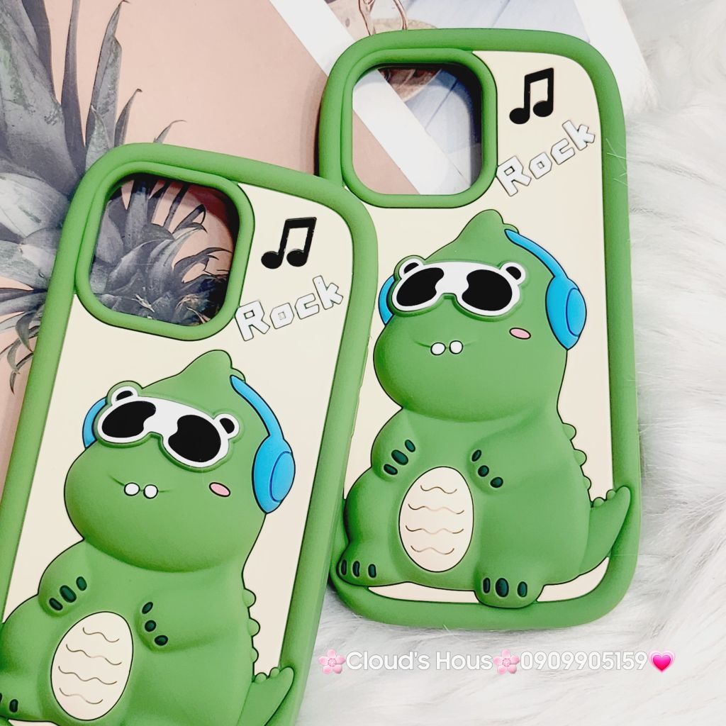 Case Ốp điện thoại iPhone Su dẻo Khủng Long Rock Kèm Dây đeo điện thoại iPhone 11/12/13/14/Pro/Promax