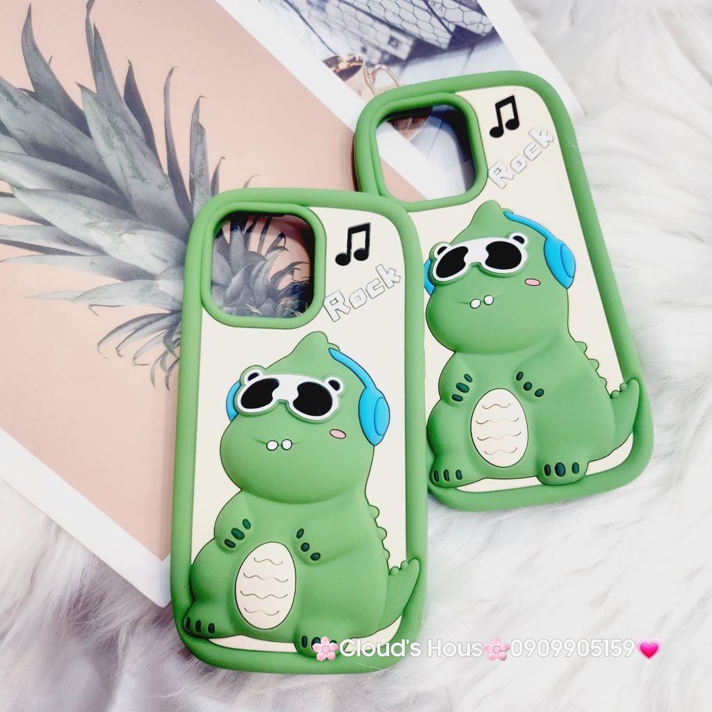 Case Ốp điện thoại iPhone Su dẻo Khủng Long Rock Kèm Dây đeo điện thoại iPhone 11/12/13/14/Pro/Promax