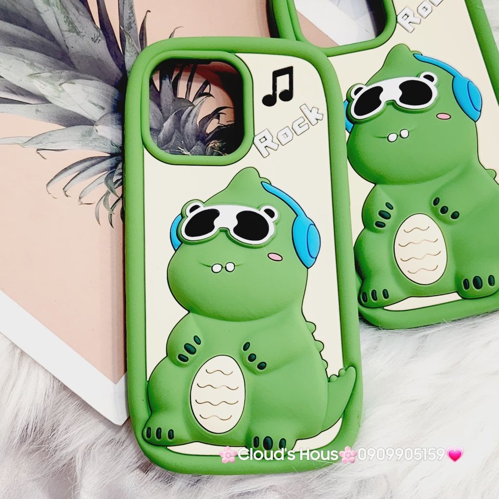 Case Ốp điện thoại iPhone Su dẻo Khủng Long Rock Kèm Dây đeo điện thoại iPhone 11/12/13/14/Pro/Promax