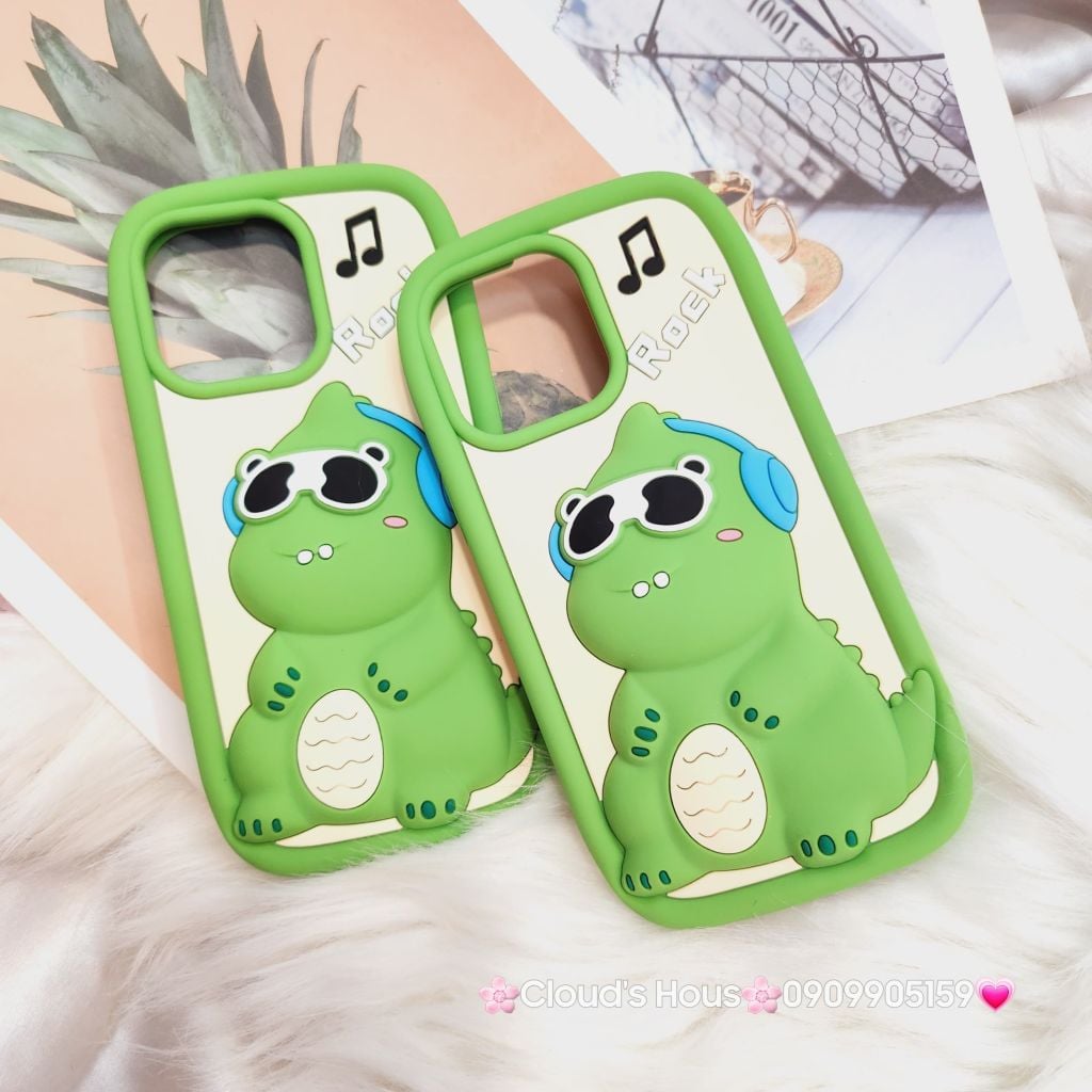 Case Ốp điện thoại iPhone Su dẻo Khủng Long Rock Kèm Dây đeo điện thoại iPhone 11/12/13/14/Pro/Promax