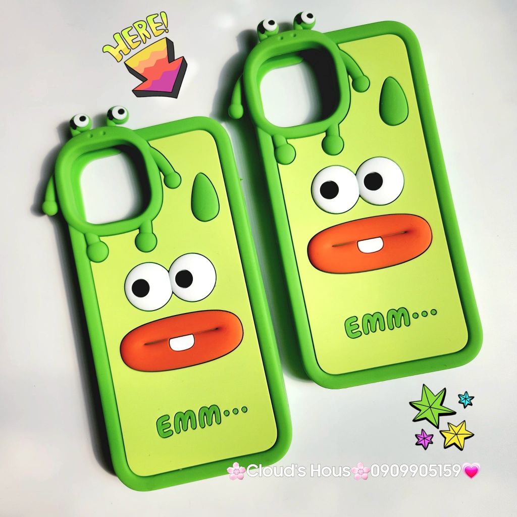 Case Ốp điện thoại iPhone Su dẻo EMM...xanh lá Kèm Dây đeo điện thoại iPhone 11/12/13/14/Pro/Promax