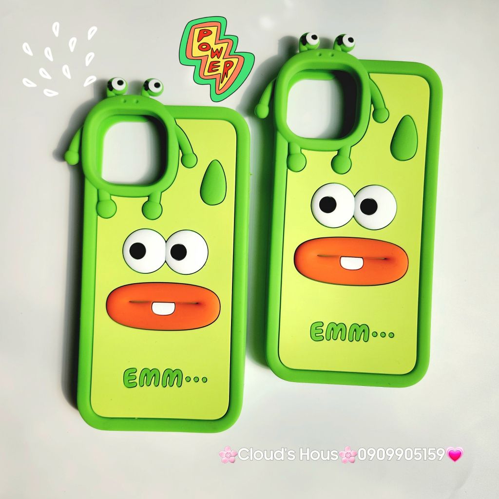 Case Ốp điện thoại iPhone Su dẻo EMM...xanh lá Kèm Dây đeo điện thoại iPhone 11/12/13/14/Pro/Promax