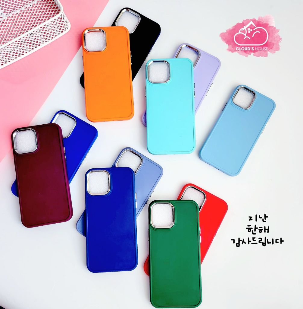 Case Ốp điện thoại iPhone Trơn màu basic viền cam xi iPhone 12/13/Pro/Promax (Đen - Đỏ - Xanh dương đậm)