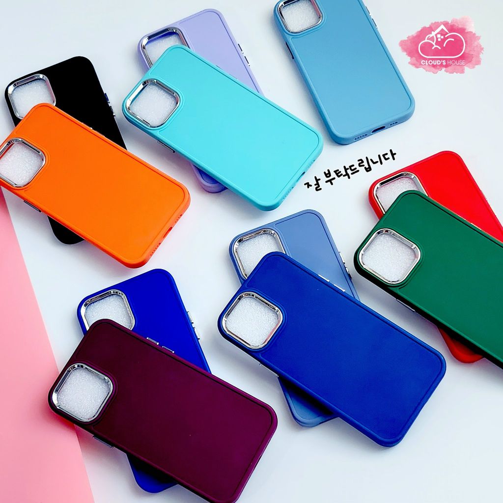 Case Ốp điện thoại iPhone Trơn màu basic viền cam xi iPhone 12/13/Pro/Promax (Đen - Đỏ - Xanh dương đậm)