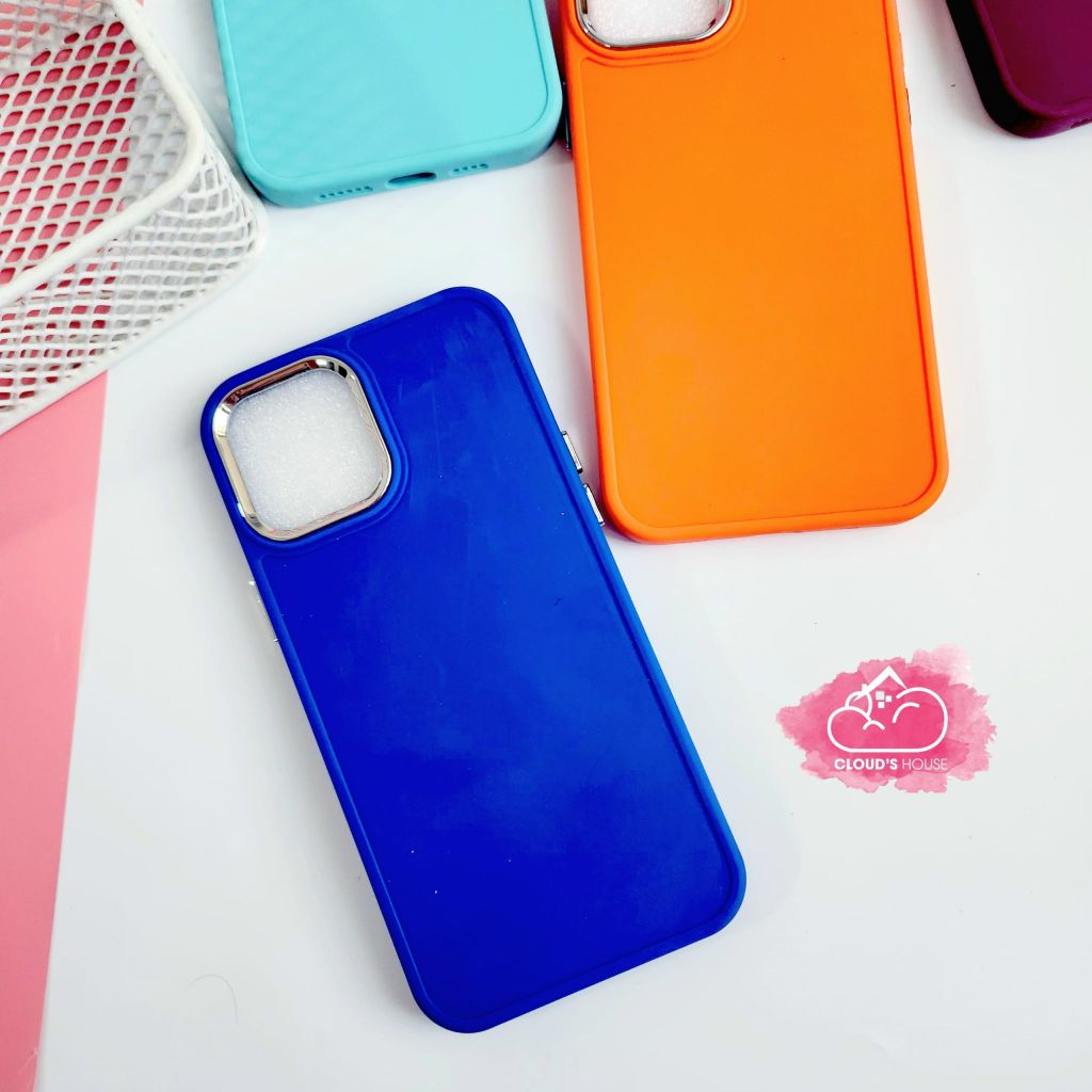 Case Ốp điện thoại iPhone Trơn màu basic viền cam xi iPhone 12/13/Pro/Promax (Đen - Đỏ - Xanh dương đậm)