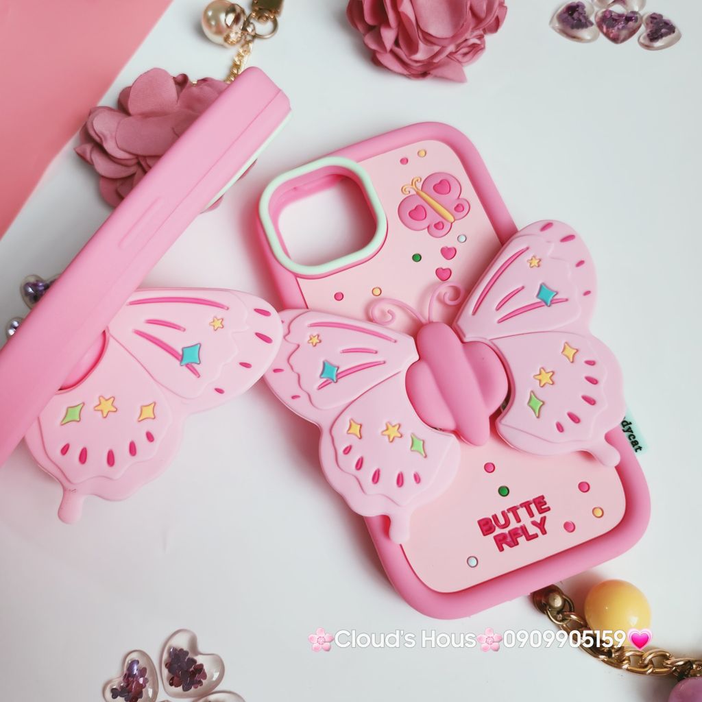 Case Ốp điện thoại iPhone Su Dẻo Con Bướm BUTTERFLY Chống dựng iPhone 11/12/13/14/15/Pro/Promax