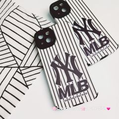 Case Ốp điện thoại iPhone MLB Trắng nhám da sọc Đen iPhone 11/12/13/14/Pro/Promax