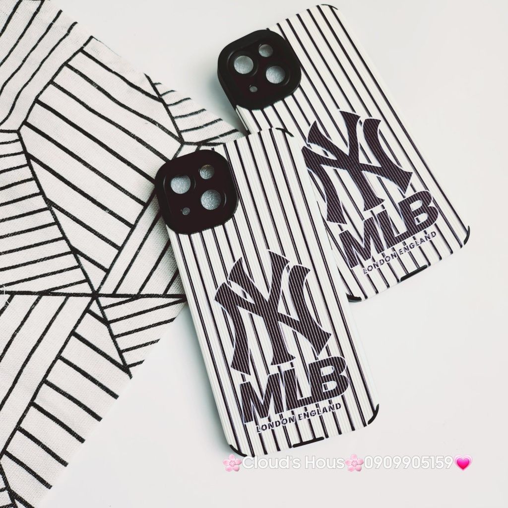 Case Ốp điện thoại iPhone MLB Trắng nhám da sọc Đen iPhone 11/12/13/14/Pro/Promax
