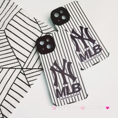 Case Ốp điện thoại iPhone MLB Trắng nhám da sọc Đen iPhone 11/12/13/14/Pro/Promax