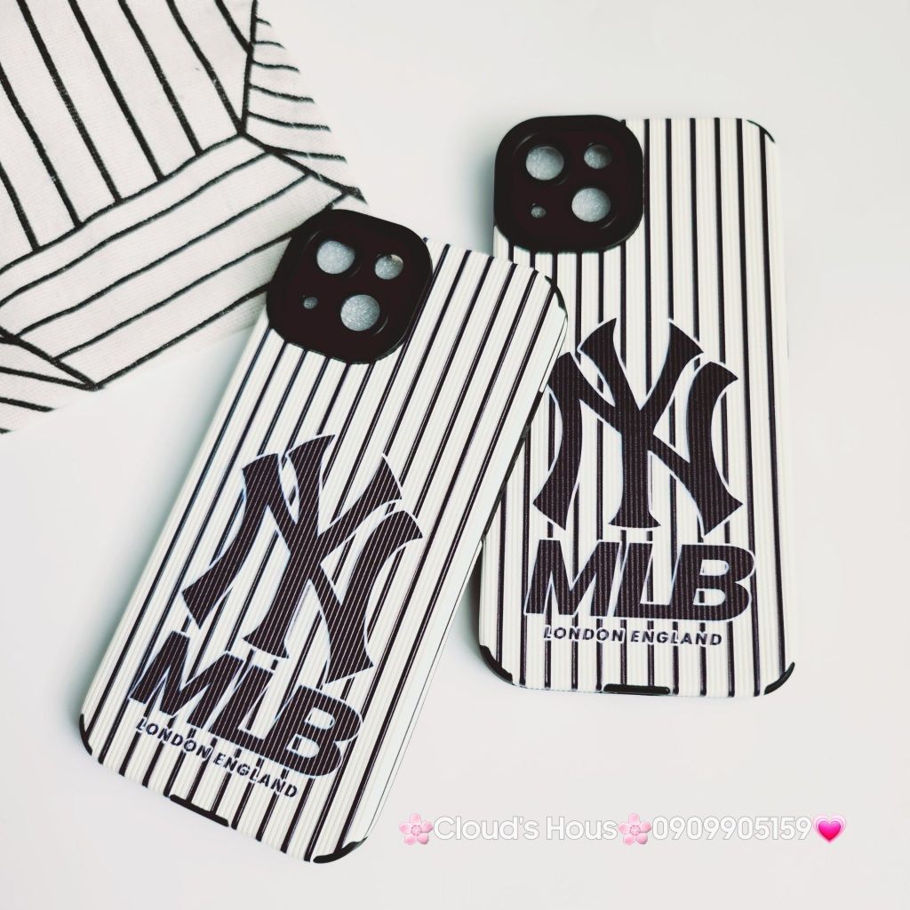 Case Ốp điện thoại iPhone MLB Trắng nhám da sọc Đen iPhone 11/12/13/14/Pro/Promax