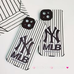 Case Ốp điện thoại iPhone MLB Trắng nhám da sọc Đen iPhone 11/12/13/14/Pro/Promax