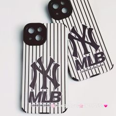 Case Ốp điện thoại iPhone MLB Trắng nhám da sọc Đen iPhone 11/12/13/14/Pro/Promax