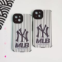 Case Ốp điện thoại iPhone MLB Trắng nhám da sọc Đen iPhone 11/12/13/14/Pro/Promax