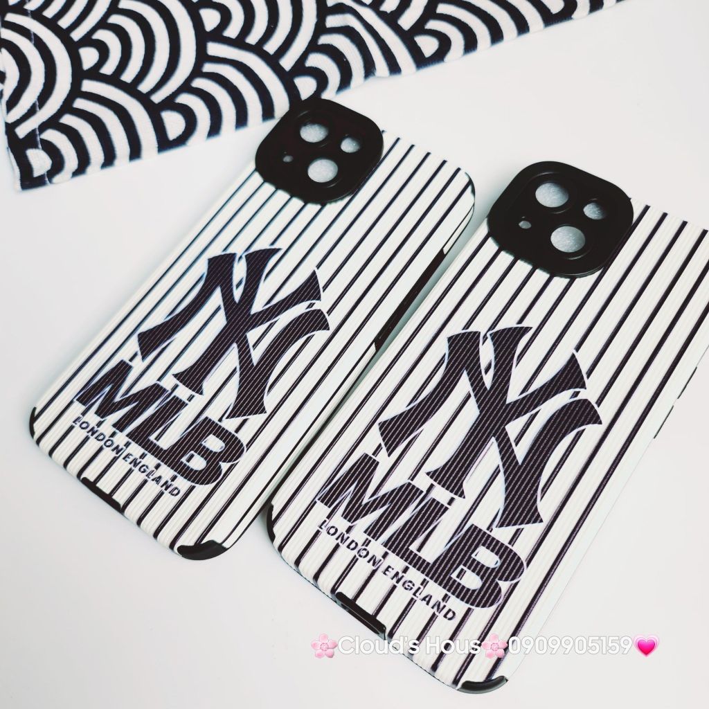 Case Ốp điện thoại iPhone MLB Trắng nhám da sọc Đen iPhone 11/12/13/14/Pro/Promax