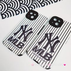 Case Ốp điện thoại iPhone MLB Trắng nhám da sọc Đen iPhone 11/12/13/14/Pro/Promax