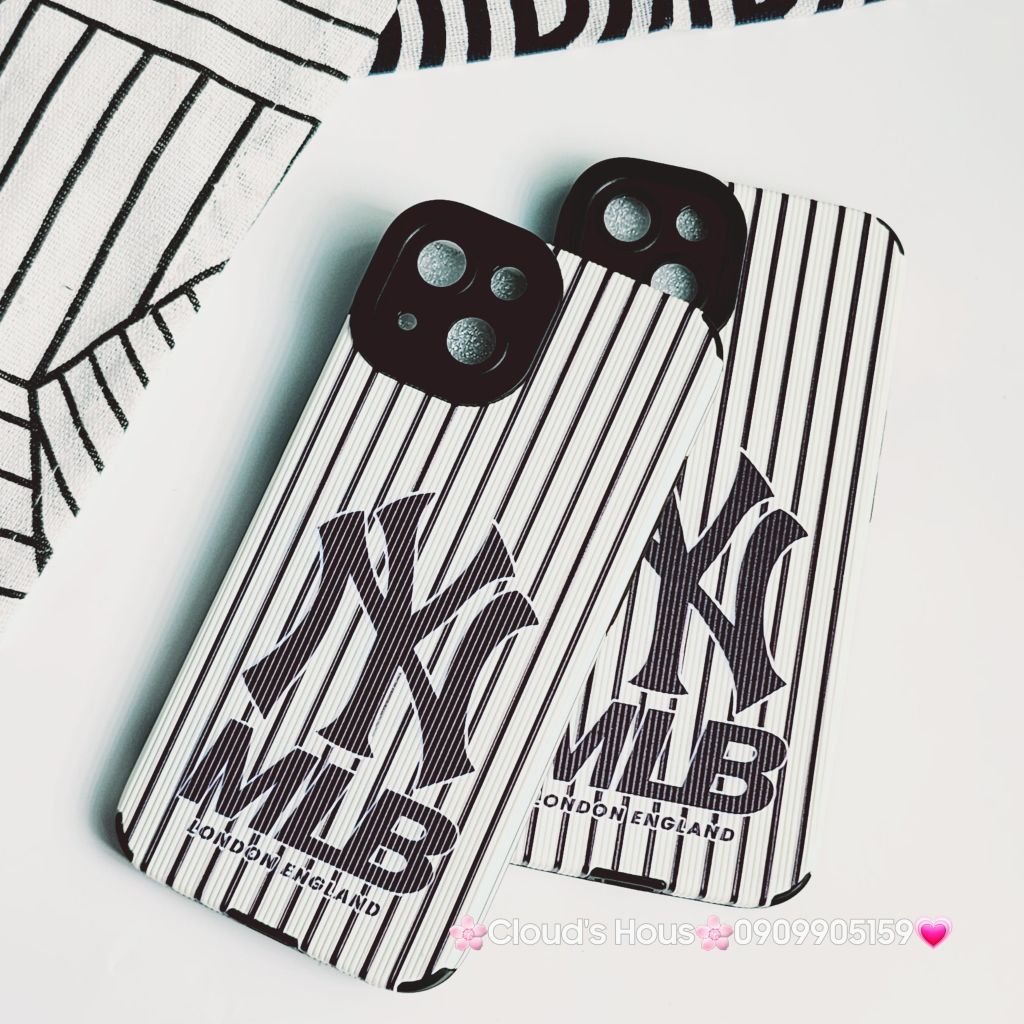 Case Ốp điện thoại iPhone MLB Trắng nhám da sọc Đen iPhone 11/12/13/14/Pro/Promax