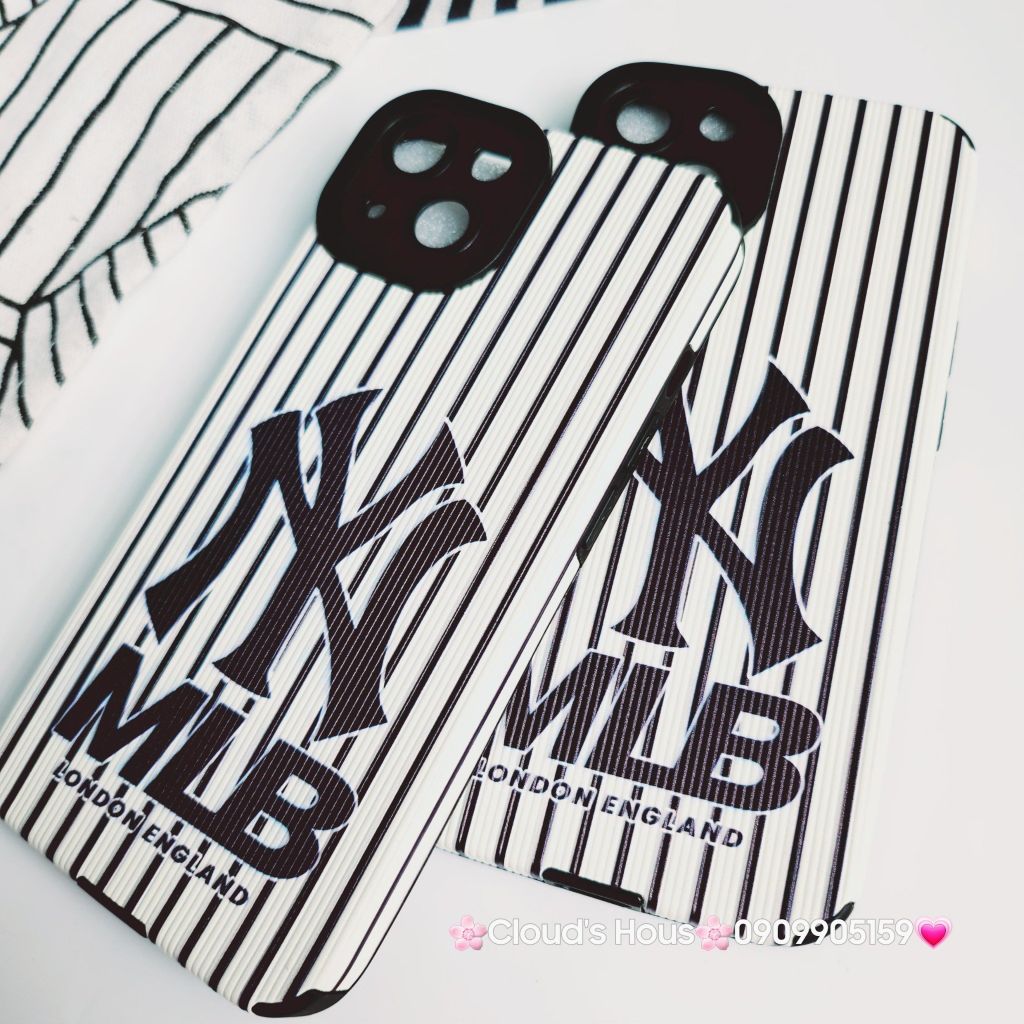 Case Ốp điện thoại iPhone MLB Trắng nhám da sọc Đen iPhone 11/12/13/14/Pro/Promax