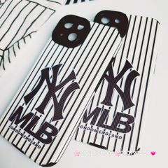 Case Ốp điện thoại iPhone MLB Trắng nhám da sọc Đen iPhone 11/12/13/14/Pro/Promax