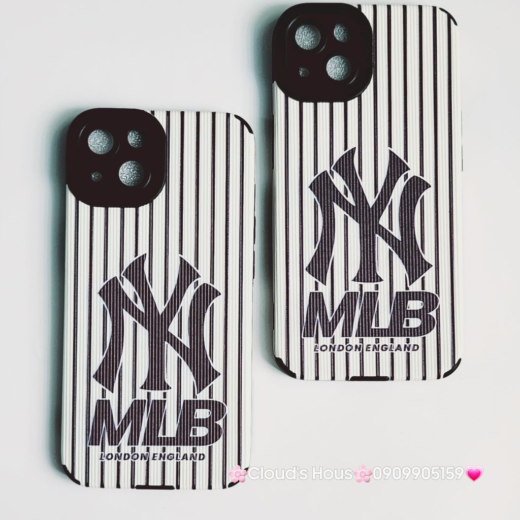 Case Ốp điện thoại iPhone MLB Trắng nhám da sọc Đen iPhone 11/12/13/14/Pro/Promax