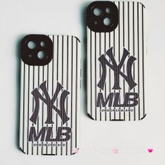 Case Ốp điện thoại iPhone MLB Trắng nhám da sọc Đen iPhone 11/12/13/14/Pro/Promax