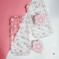 Case Phao Ốp điện thoại iPhone Trong Suốt Hoa có Popsocket IPhone 11/12/13/14/15/Pro/Promax