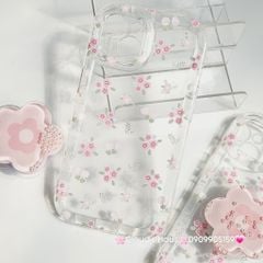 Case Phao Ốp điện thoại iPhone Trong Suốt Hoa có Popsocket IPhone 11/12/13/14/15/Pro/Promax