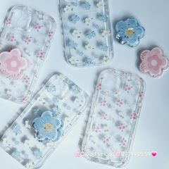 Case Phao Ốp điện thoại iPhone Trong Suốt Hoa có Popsocket IPhone 11/12/13/14/15/Pro/Promax