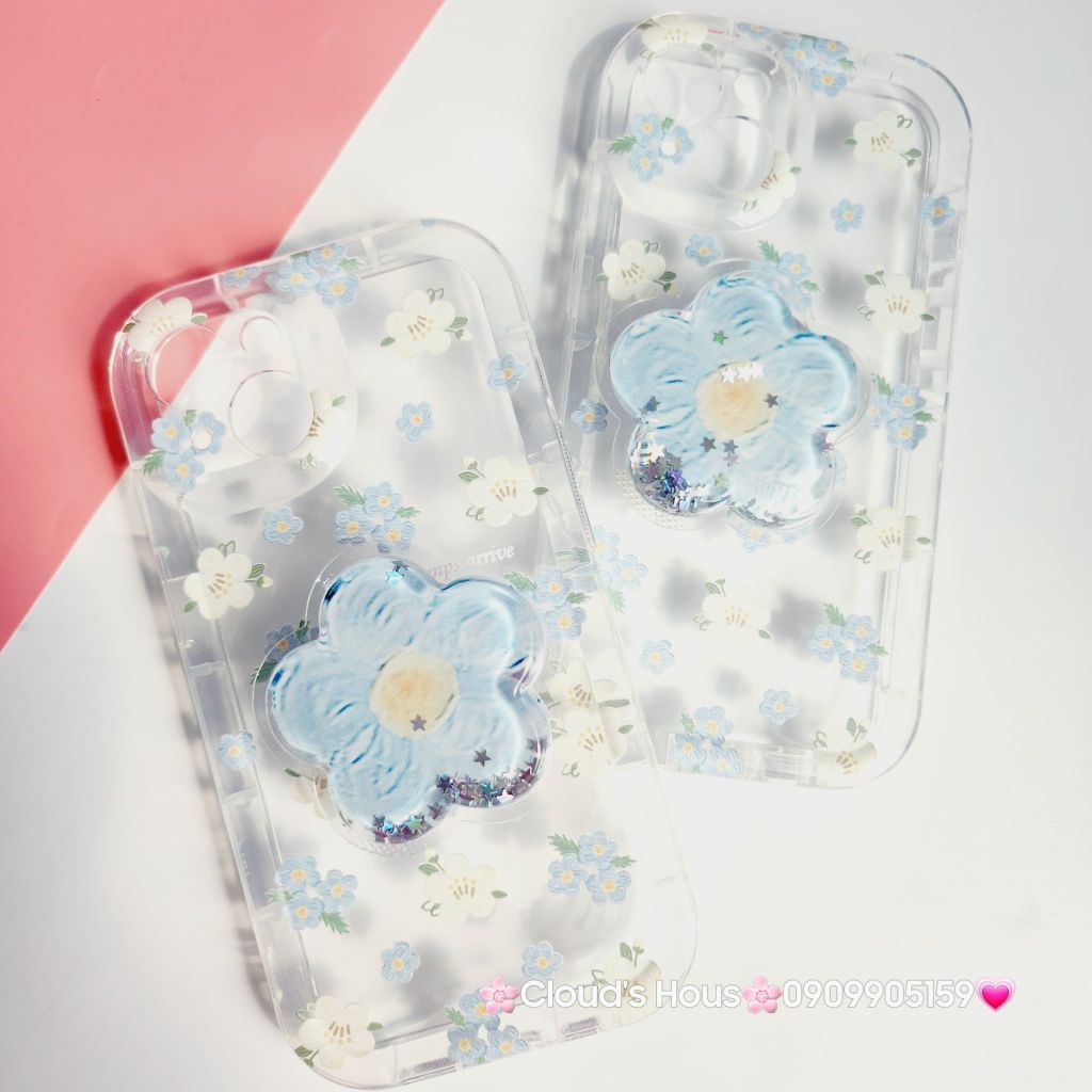 Case Phao Ốp điện thoại iPhone Trong Suốt Hoa có Popsocket IPhone 11/12/13/14/15/Pro/Promax