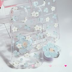 Case Phao Ốp điện thoại iPhone Trong Suốt Hoa có Popsocket IPhone 11/12/13/14/15/Pro/Promax