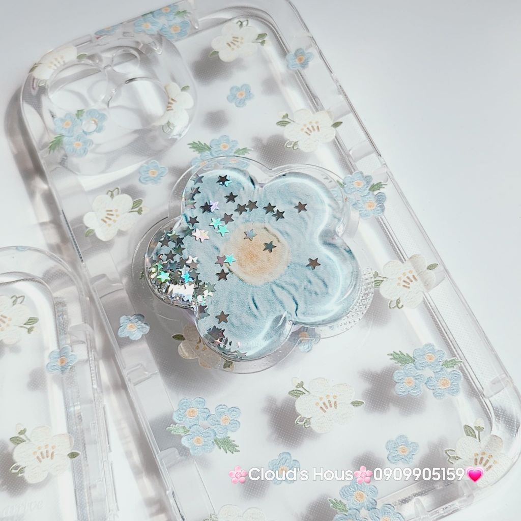 Case Phao Ốp điện thoại iPhone Trong Suốt Hoa có Popsocket IPhone 11/12/13/14/15/Pro/Promax