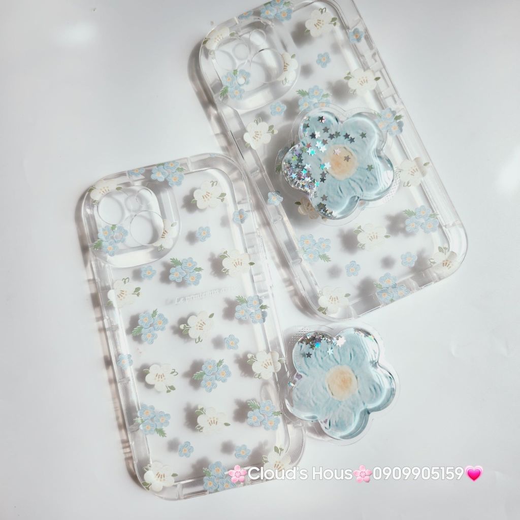 Case Phao Ốp điện thoại iPhone Trong Suốt Hoa có Popsocket IPhone 11/12/13/14/15/Pro/Promax