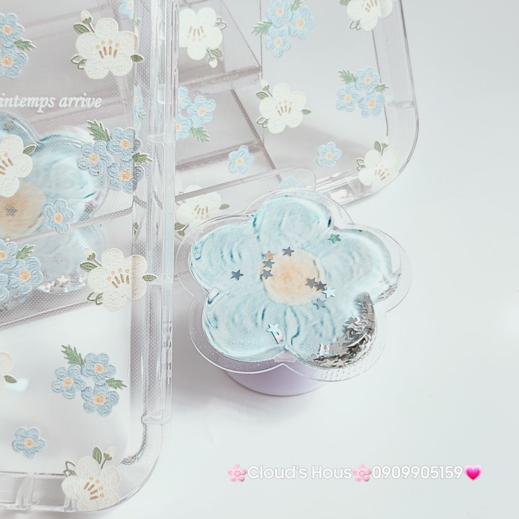 Case Phao Ốp điện thoại iPhone Trong Suốt Hoa có Popsocket IPhone 11/12/13/14/15/Pro/Promax