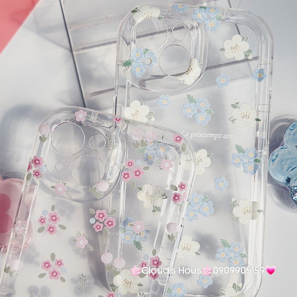 Case Phao Ốp điện thoại iPhone Trong Suốt Hoa có Popsocket IPhone 11/12/13/14/15/Pro/Promax