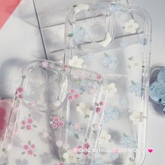 Case Phao Ốp điện thoại iPhone Trong Suốt Hoa có Popsocket IPhone 11/12/13/14/15/Pro/Promax