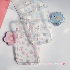 Case Phao Ốp điện thoại iPhone Trong Suốt Hoa có Popsocket IPhone 11/12/13/14/15/Pro/Promax