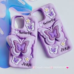 Case Ốp điện thoại iPhone Su dẻo Cánh bướm dối gian Popsocket iPhone 11/12/13/14/15/Plus/Pro/Promax (Hồng - Tím)