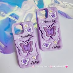 Case Ốp điện thoại iPhone Su dẻo Cánh bướm dối gian Popsocket iPhone 11/12/13/14/15/Plus/Pro/Promax (Hồng - Tím)